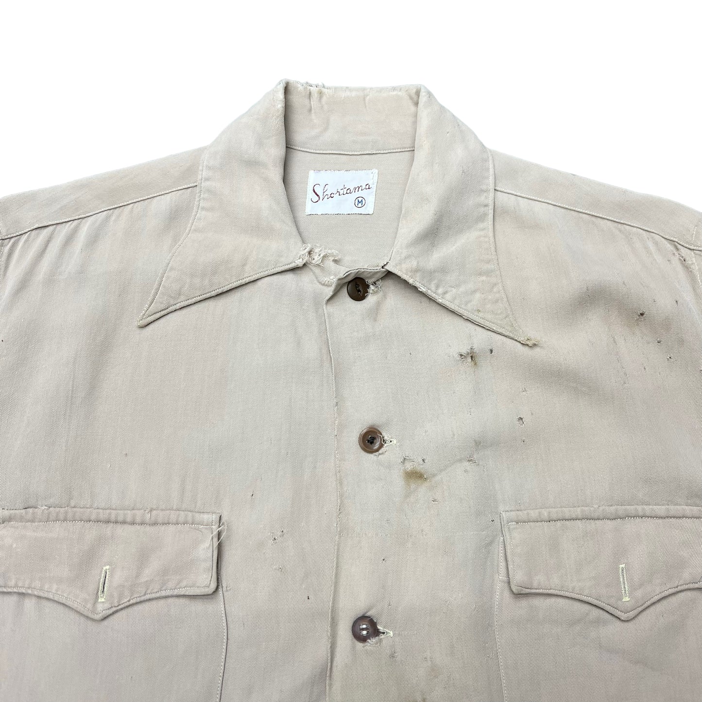 1940s Distressed beige rayon cut off shirt (M/L)