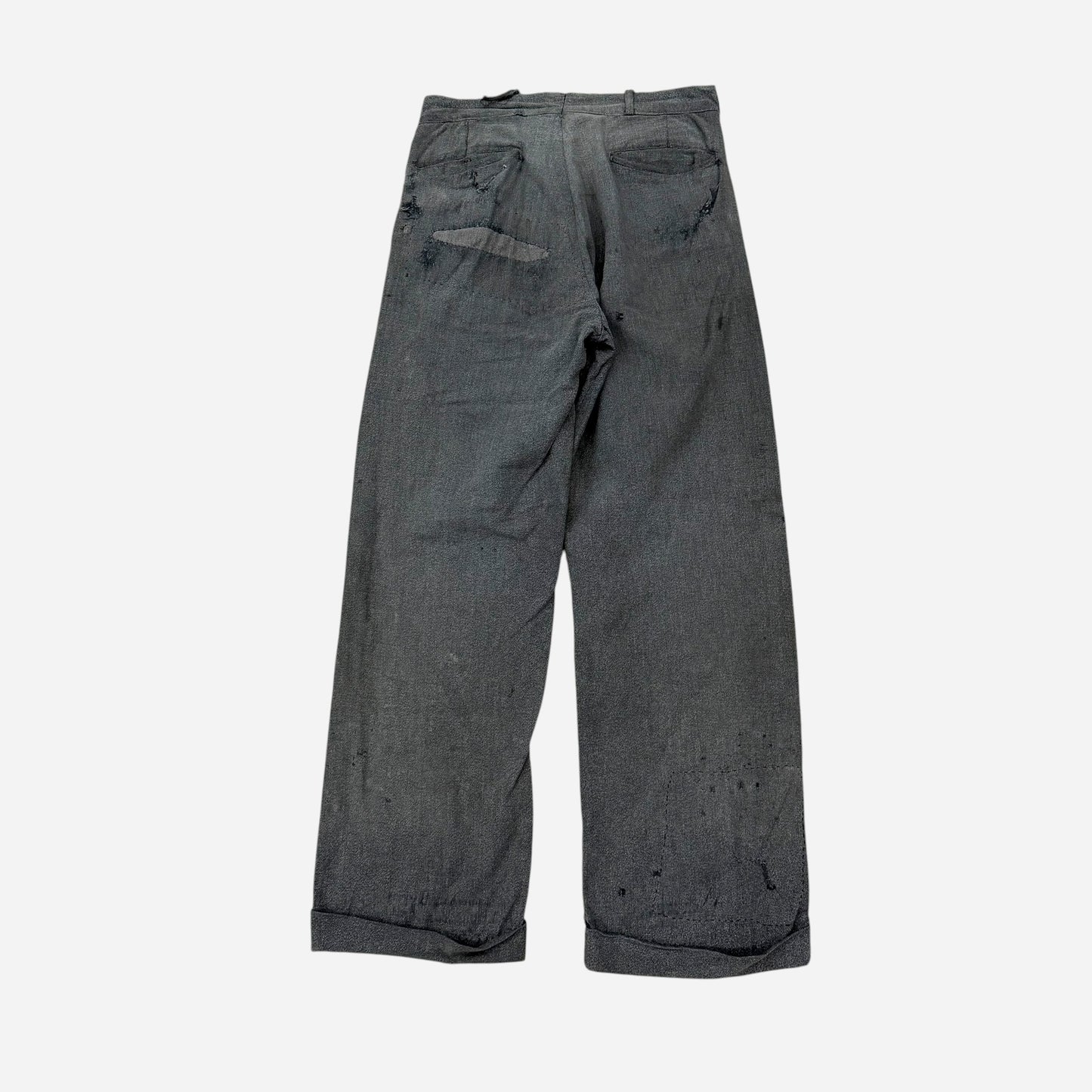 1940s Heavily repaired button fly salt & pepper cotton work pants (30w)