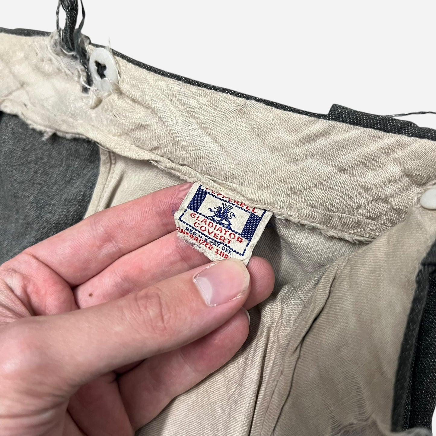 1950s Heavily repaired salt & pepper pants (37w)