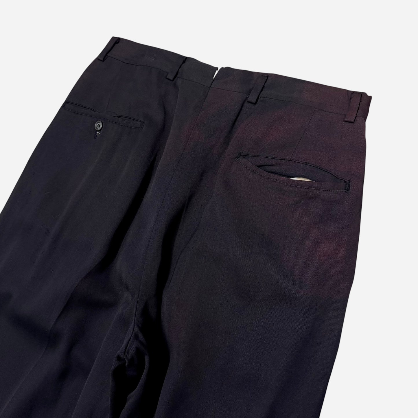 1950s Black sun faded rayon pleated pants (28w)