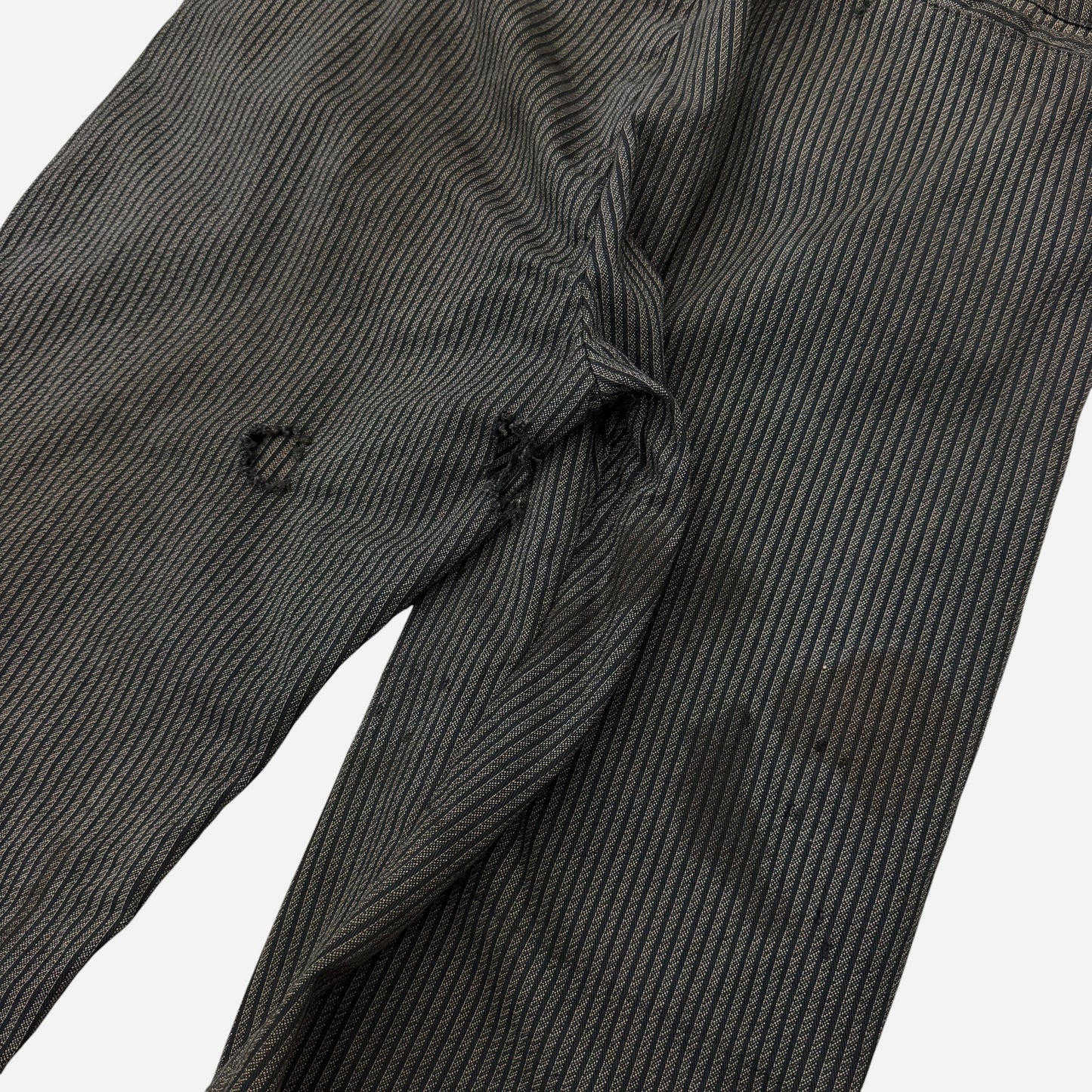 1930s Coltex striped cotton salt & pepper button fly work pants (34w)