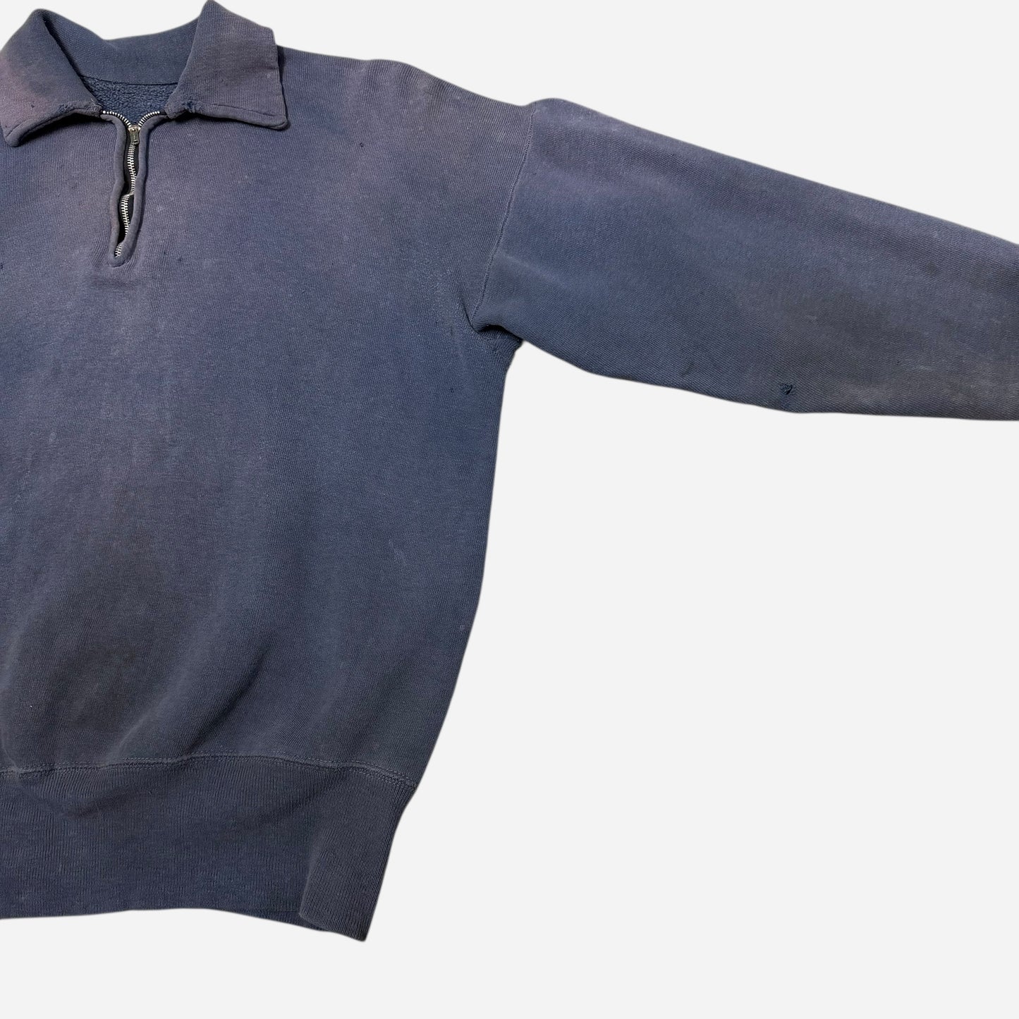 1950s Farmer worn blue sun faded quarter zip collared sweatshirt (M/L)