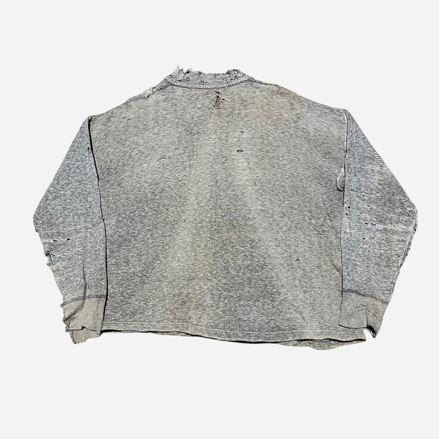 1940s Salt and pepper cotton cardigan denim repairs (L)