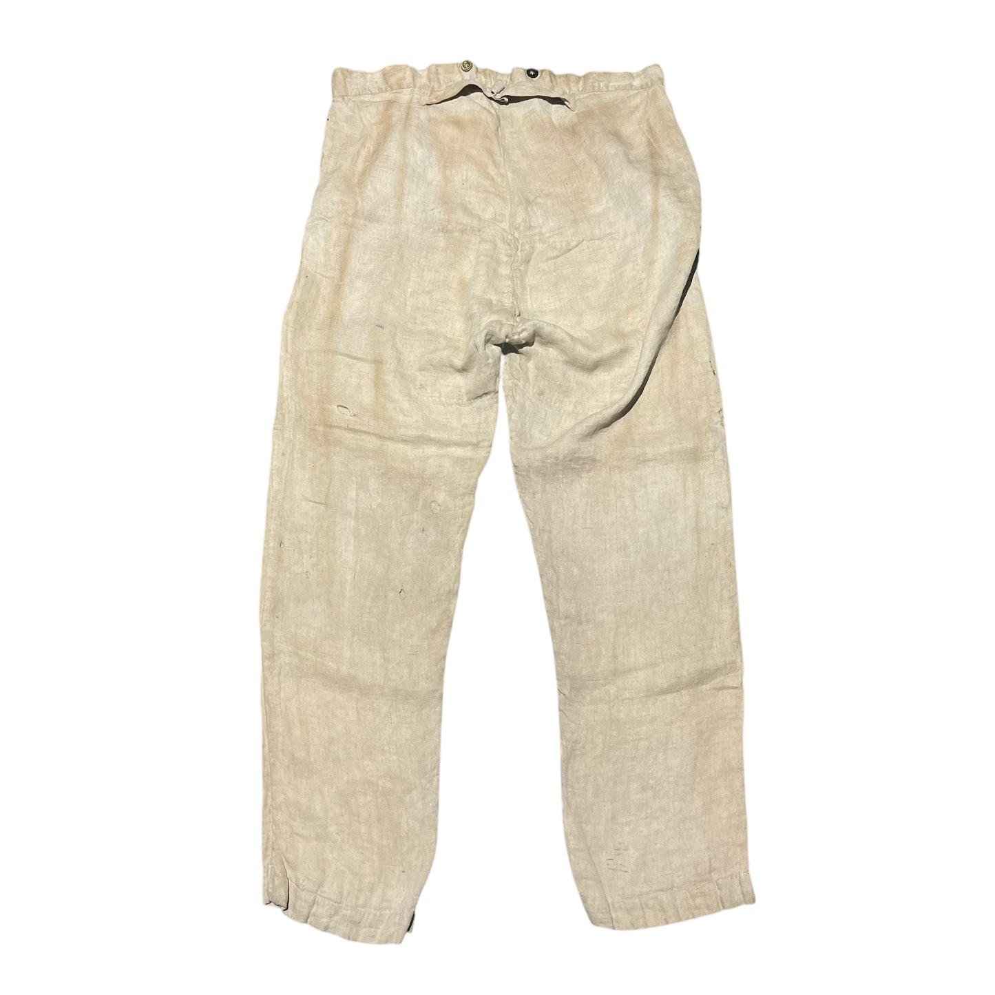 1870s-1880s Linen cinch back button fly work pants (38w)