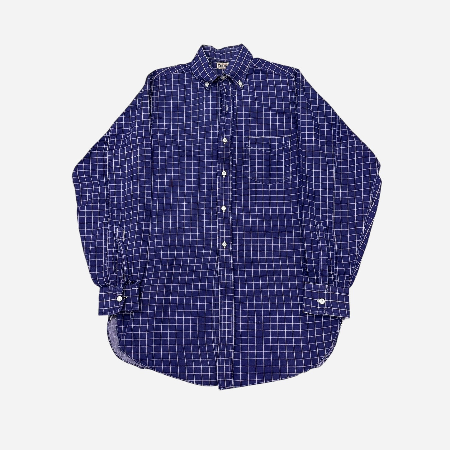 1940s Windowpane pattern cotton purple/blue button down shirt (S/M)