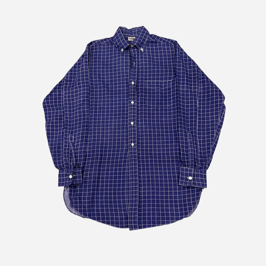 1940s Windowpane pattern cotton purple/blue button down shirt (S/M)