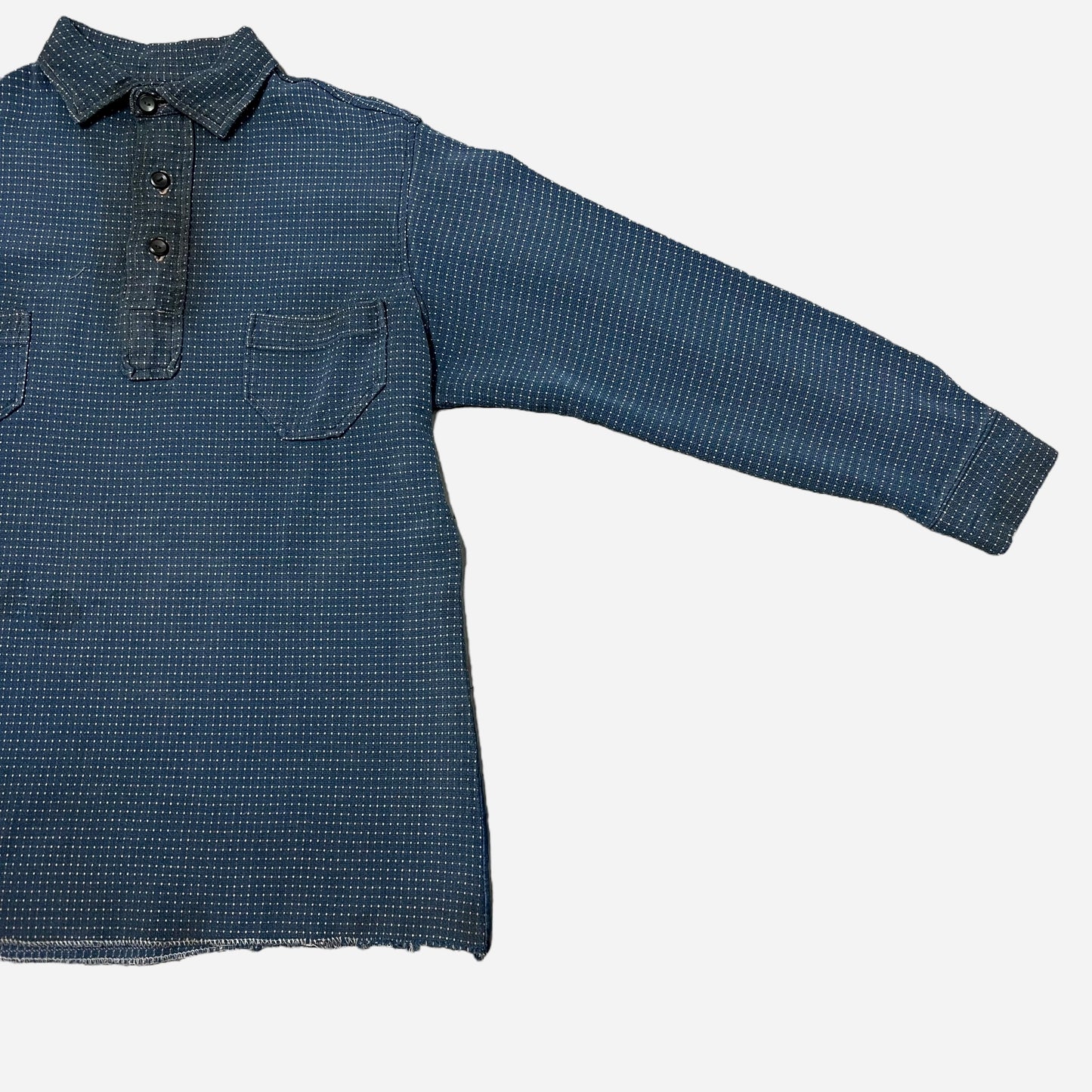 1920s Heavy cotton/ jacquard blue polka dot pattern shirt (S/M)