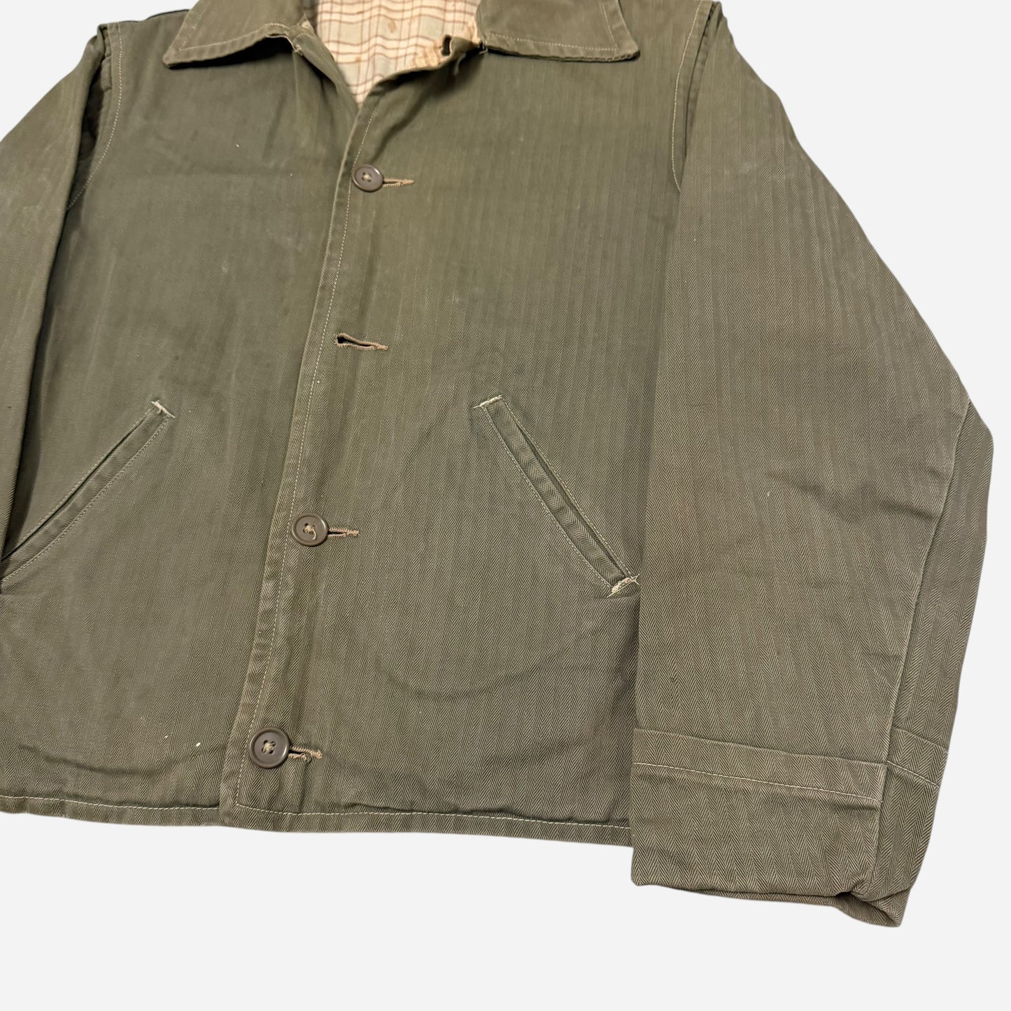 1940s Green HBT cotton plaid lined jacket (S)