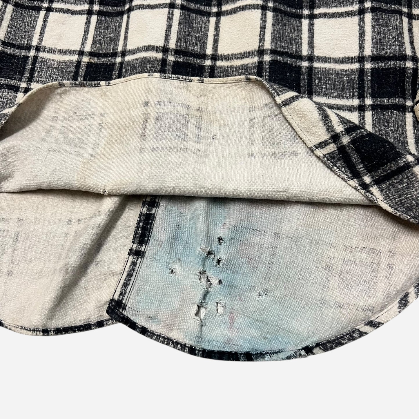 1950s Black & white shadow plaid cotton shirt flannel (M)