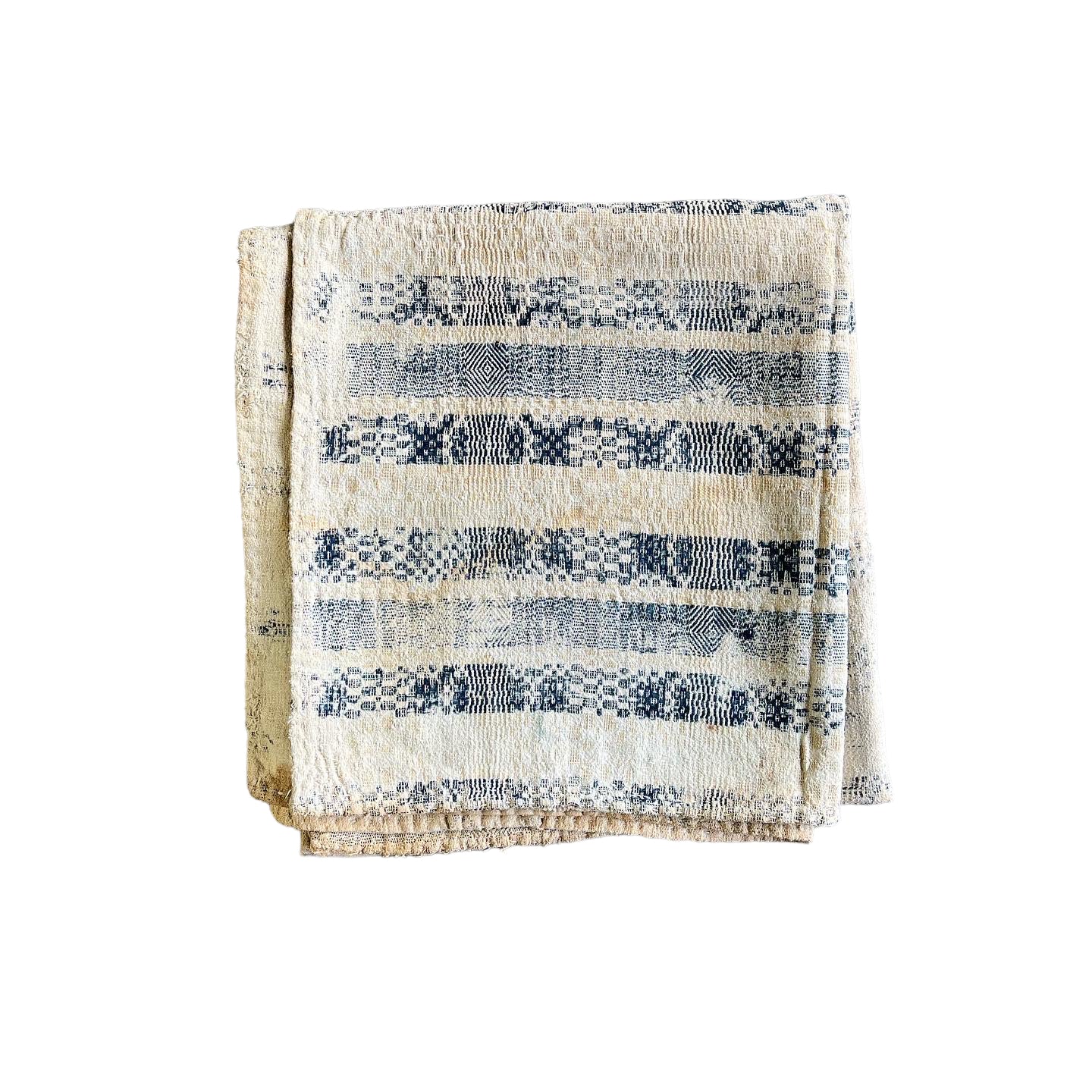 1820s-1850s Jacquard indigo throw blanket