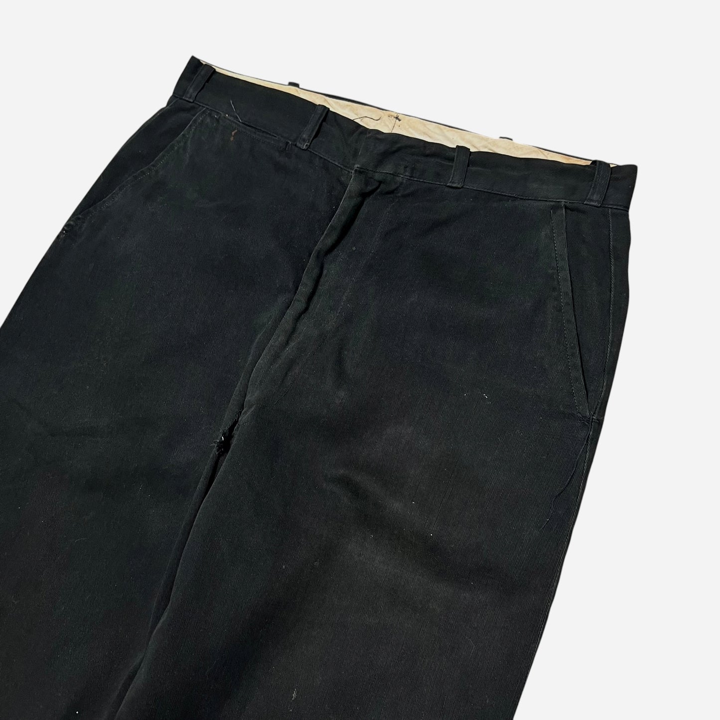 1950s Black cotton buckle back pants (30w)
