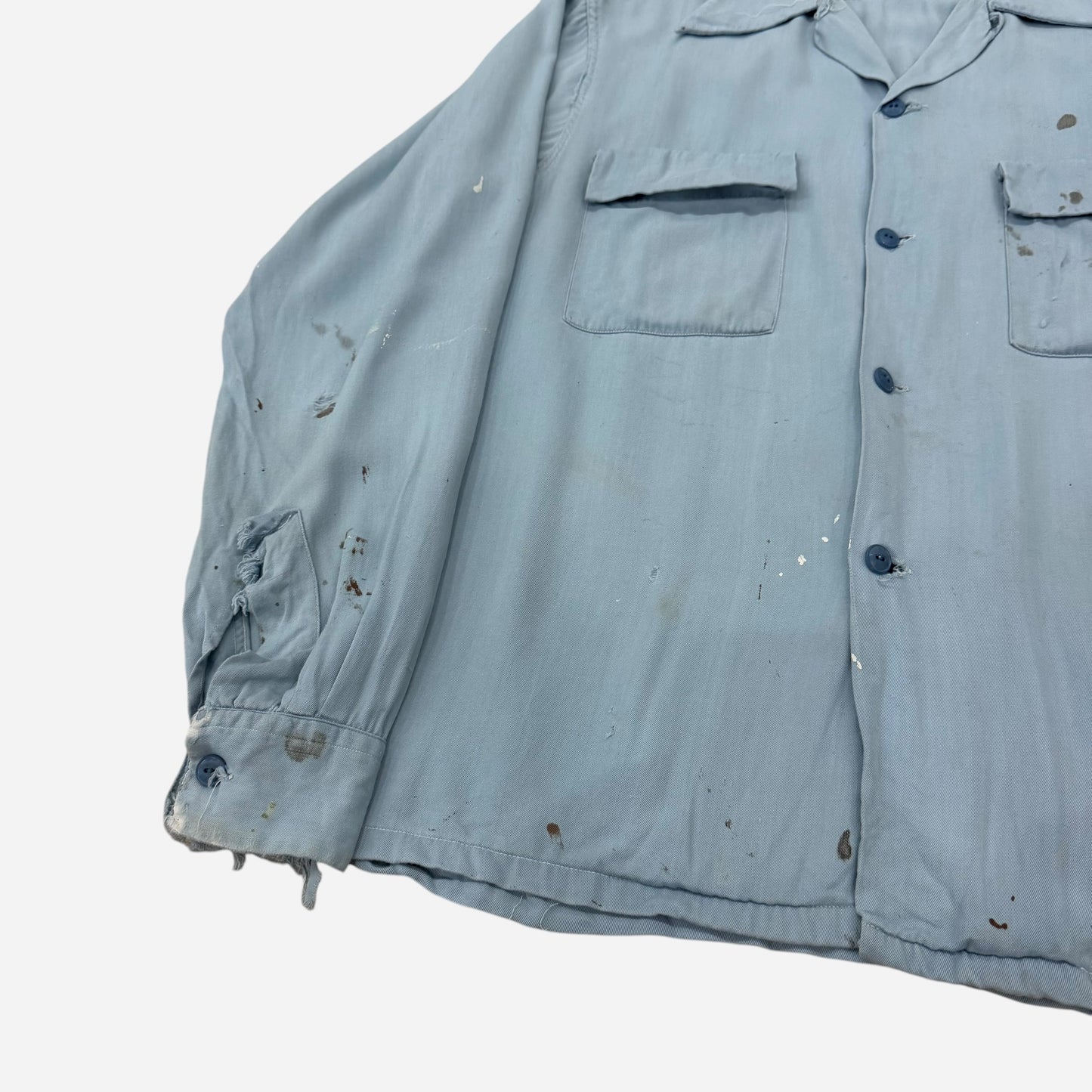 1950s Light blue rayon flap pocket loop collar shirt (M/L)