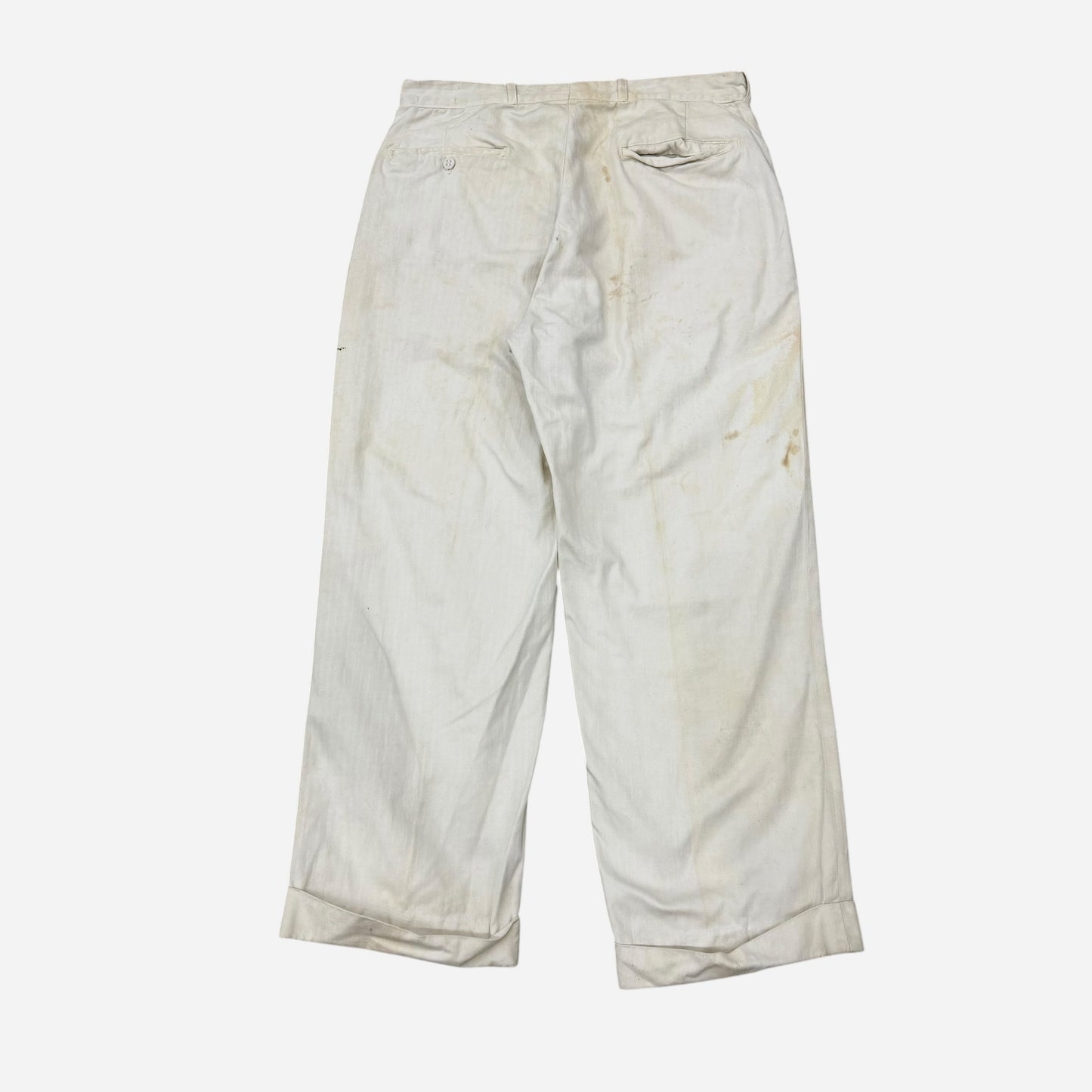 1940s White cotton HBT button fly work pants (32w)