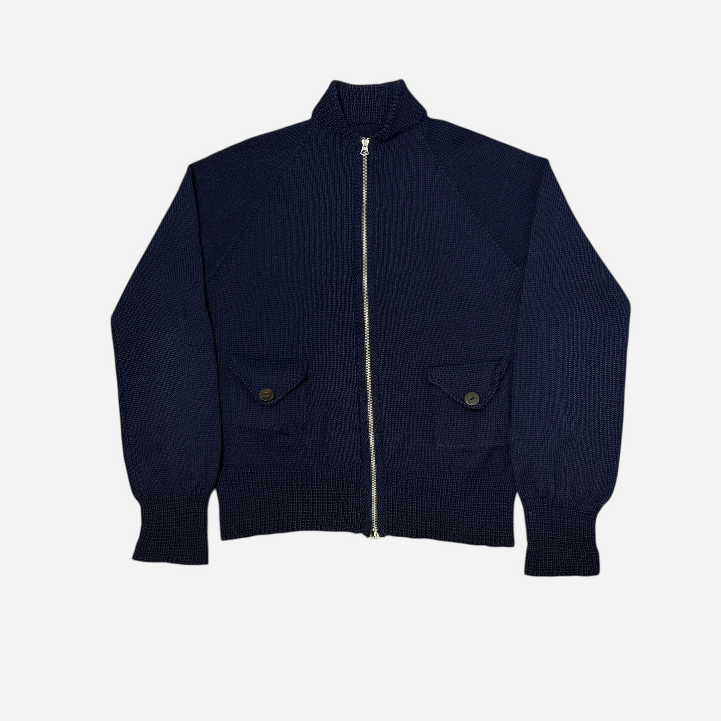 1930s Dark navy wool talon zip up knit cardigan (L)