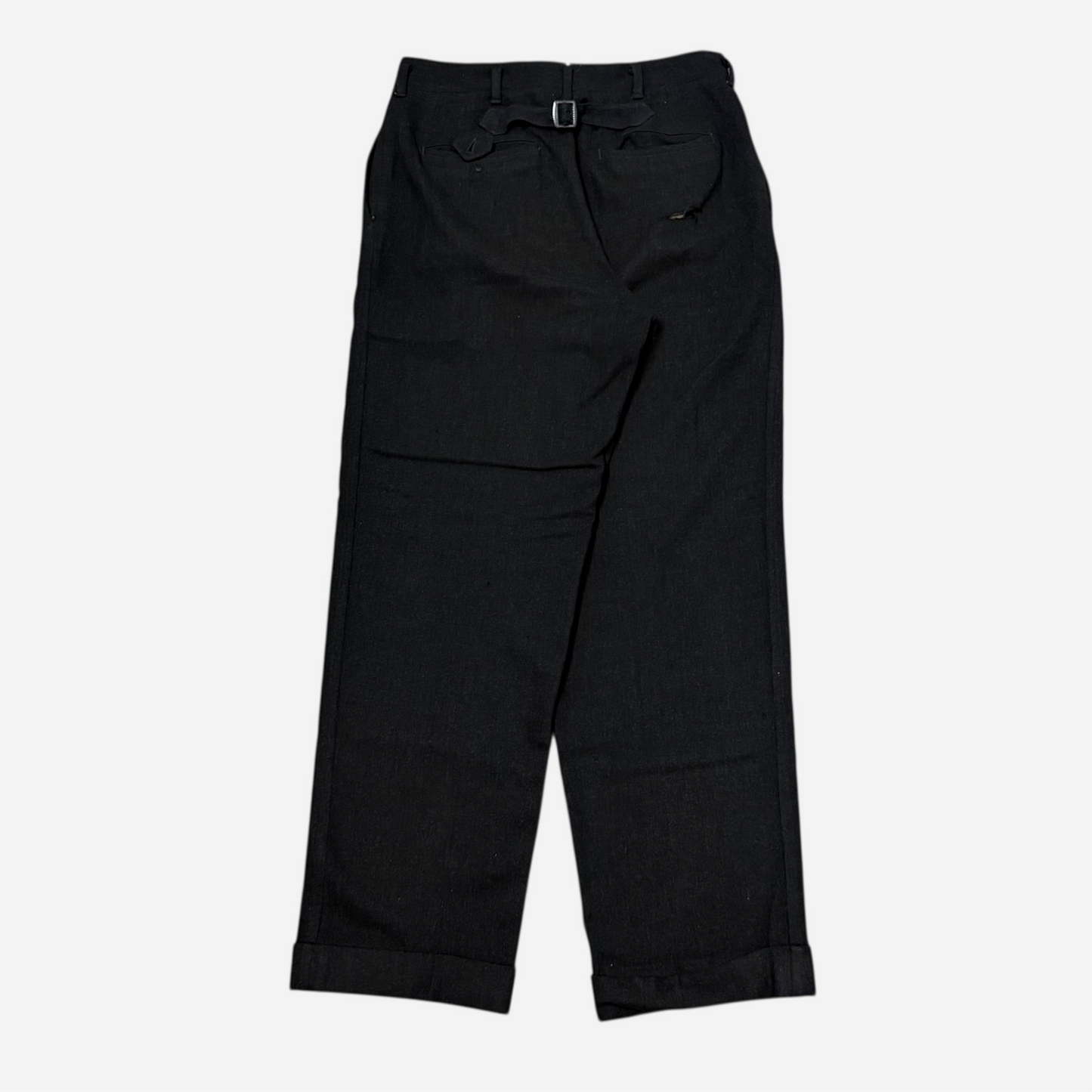 1950s Black wool/cotton blend buckle back drop loop trousers (29w)
