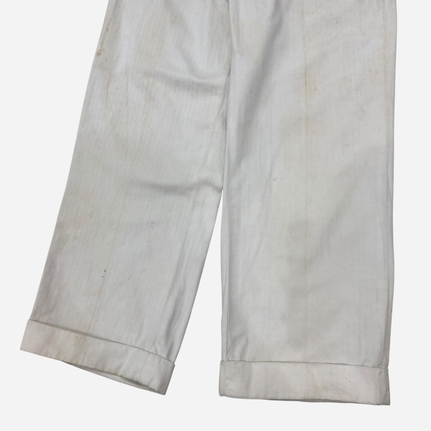 1940s White cotton HBT button fly work pants (32w)