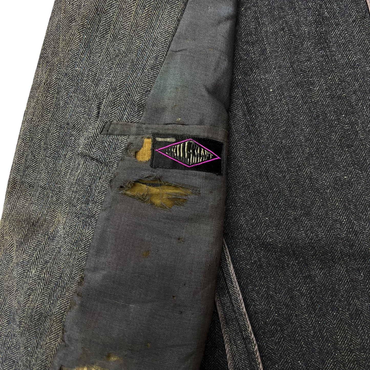 1920s Faded distressed grey herringbone jacket (M)