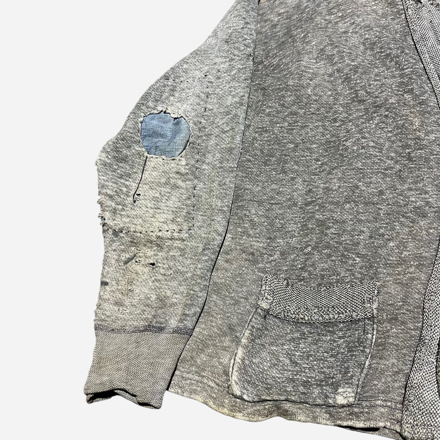 1940s Salt and pepper cotton cardigan denim repairs (L)