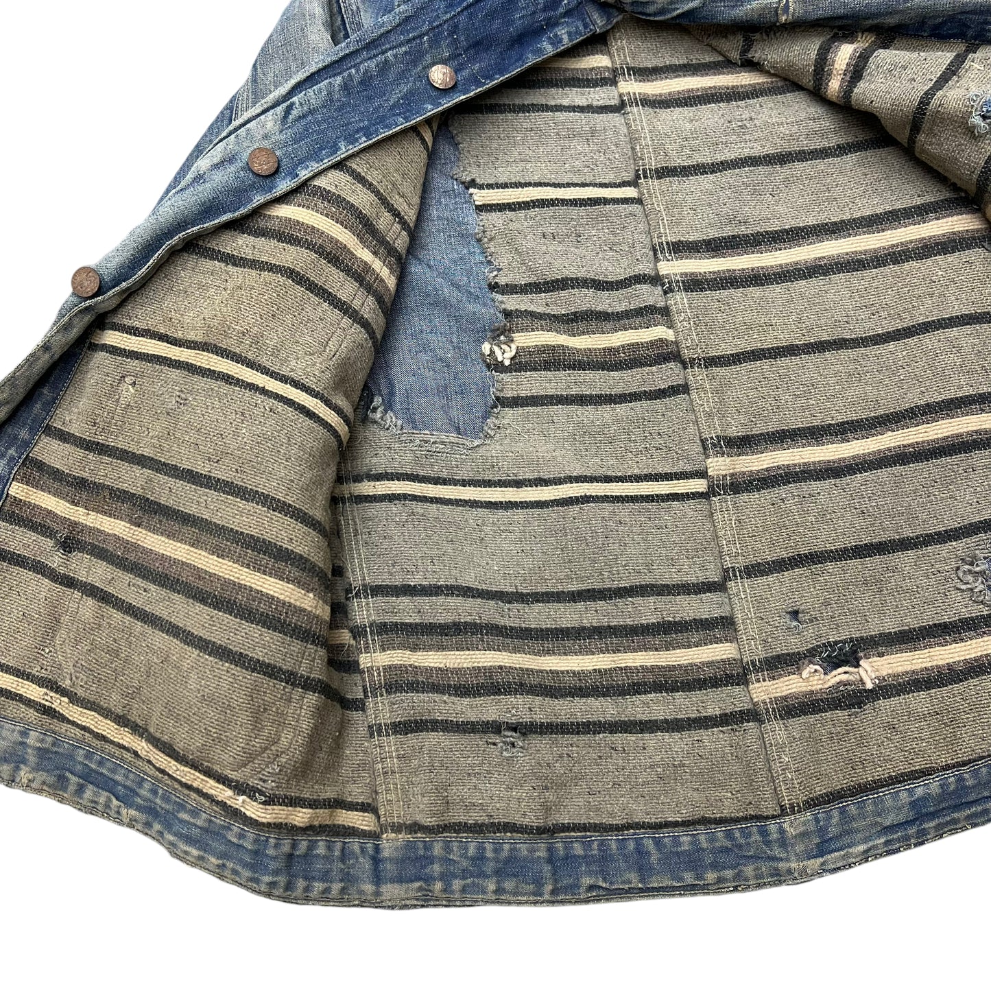 1930s King Pointer distressed blanket lined denim chore coat (S)