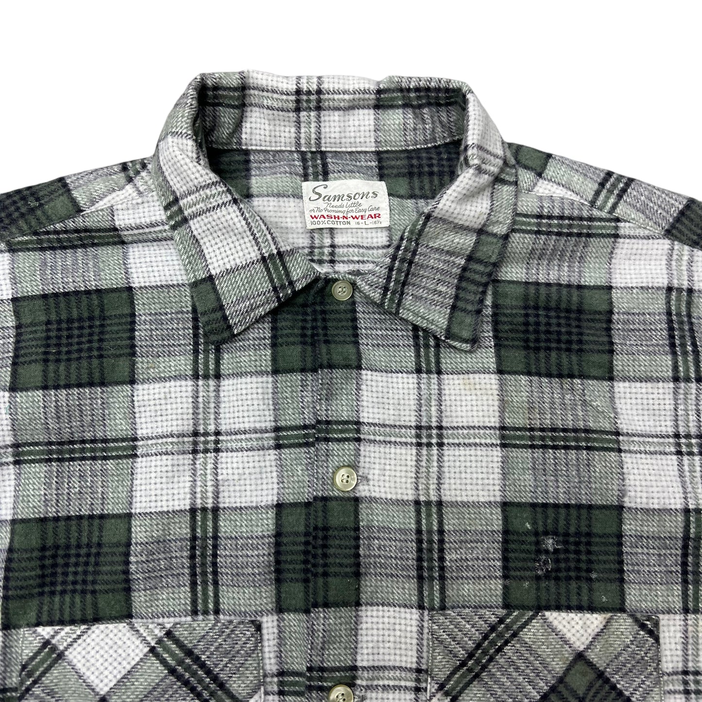 1960s Green plaid soft cotton shirt flannel (L)