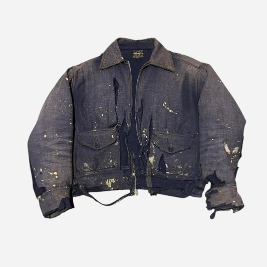 1930s Indestructo purple cotton/moleskin side clasp boxy work jacket (M)