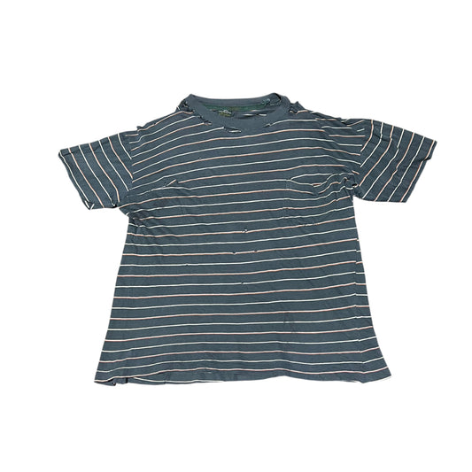 1940s Distressed green cotton striped pocket t shirt (M)