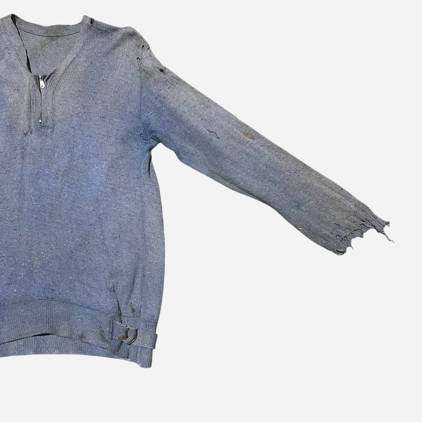 1930s Blue wool zip cardigan farmer worn (S)