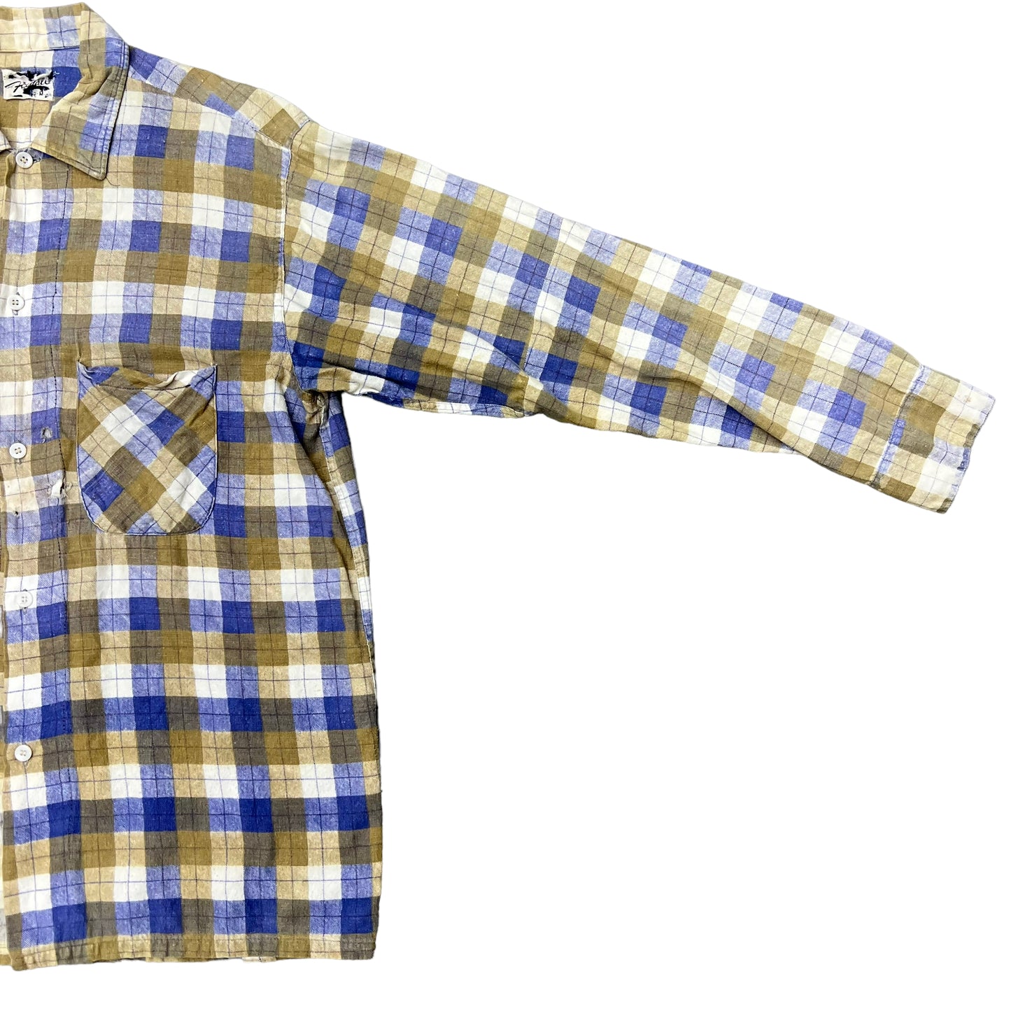 1950s Foxdale repaired cotton plaid shirt flannel (M)