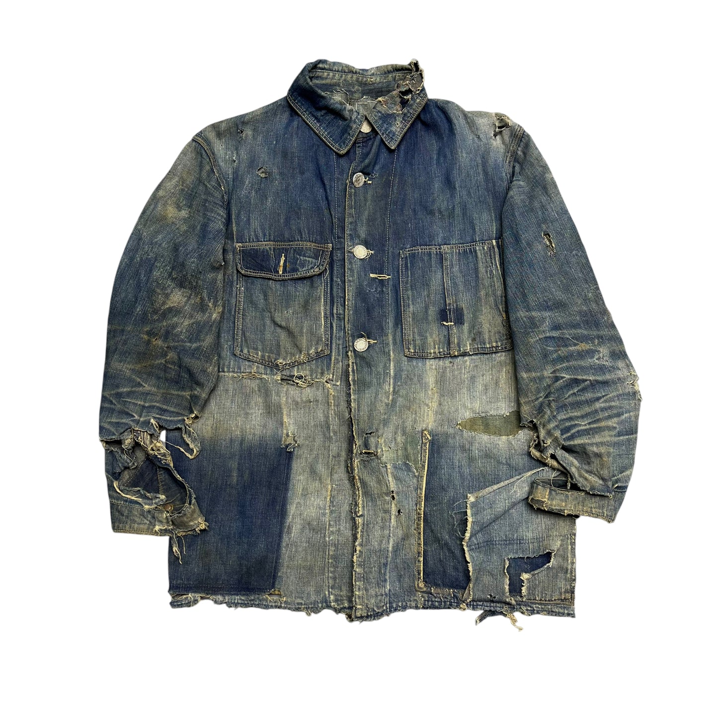 1920s Allen Overall repaired denim chore coat (M)