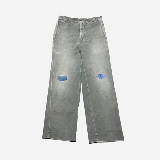1950s Dark gray chino work pants denim repairs (31w)