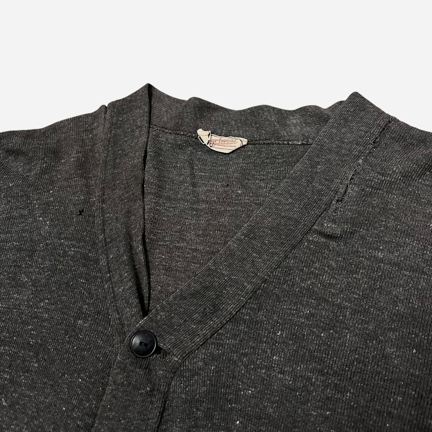 1940s Cotton salt & pepper repaired cardigan (L)