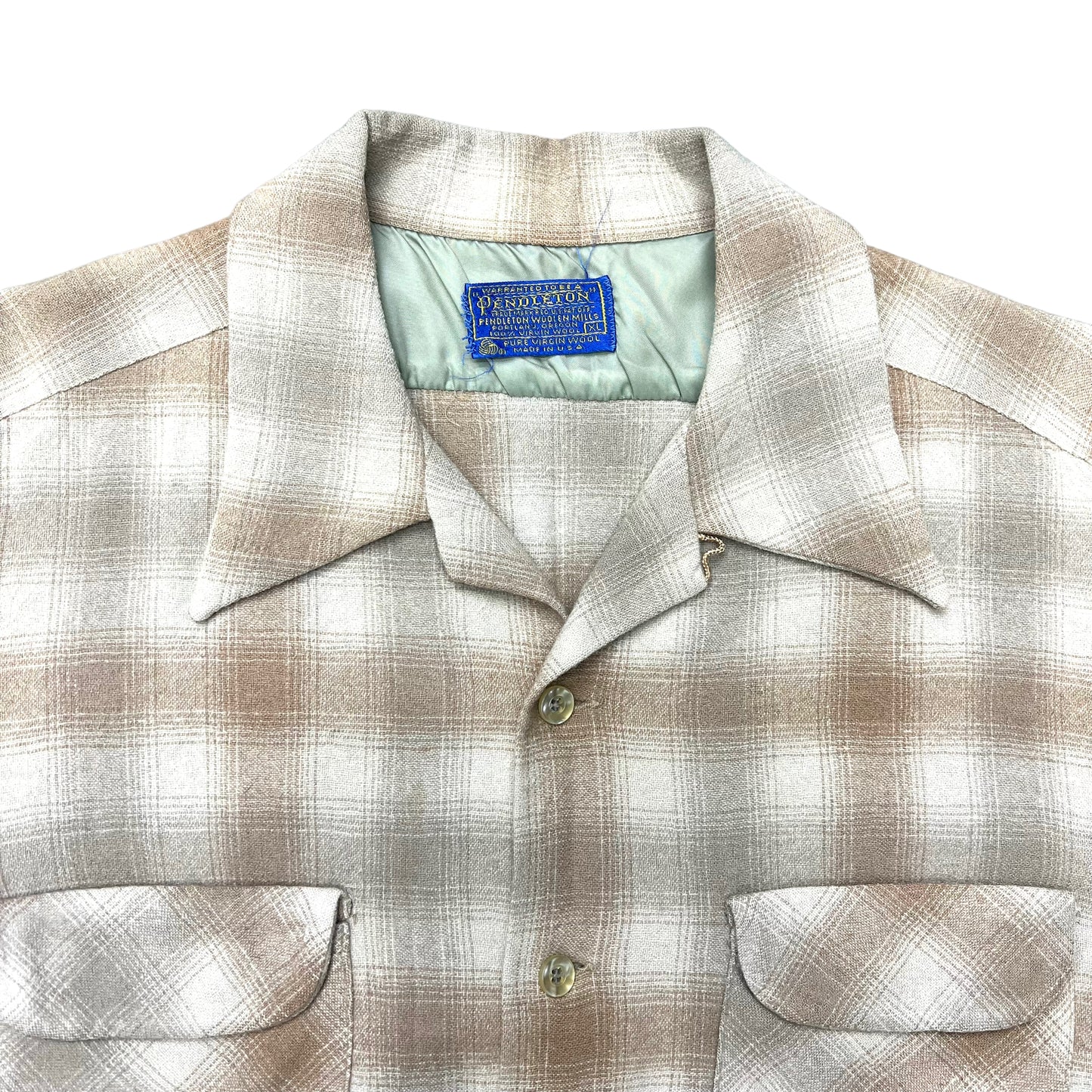 1960s Pendleton shadow plaid virgin wool loop collar shirt (L/XL)