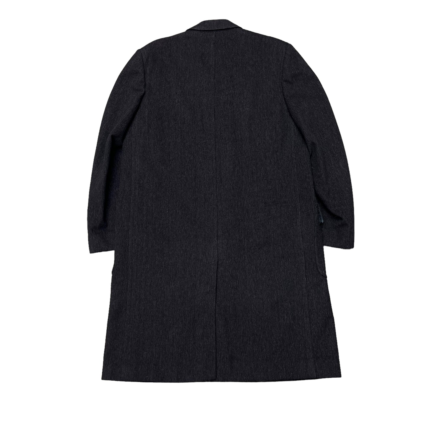 1950s Black textured wool long overcoat (L)