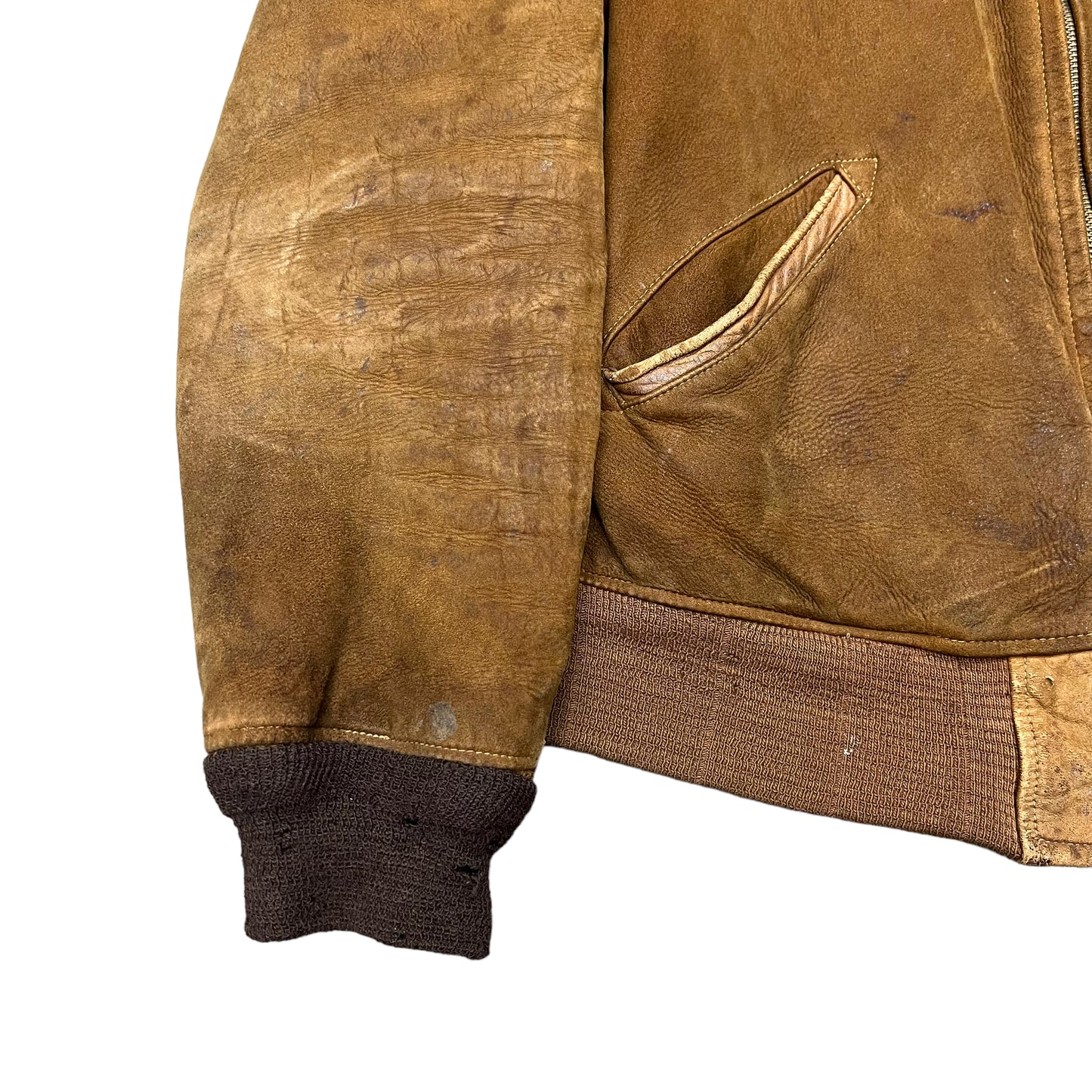 1930s Brown calfskin leather talon grommet zipper jacket (M/L)