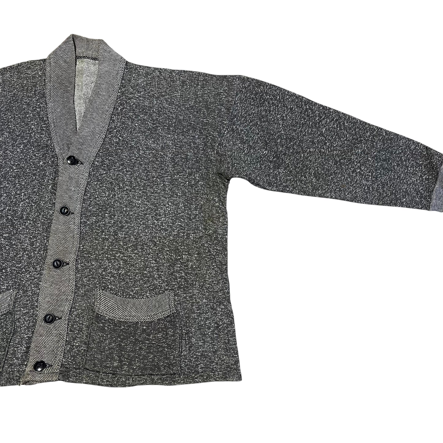 1940s Salt and pepper cotton sweatshirt cardigan (L/XL)