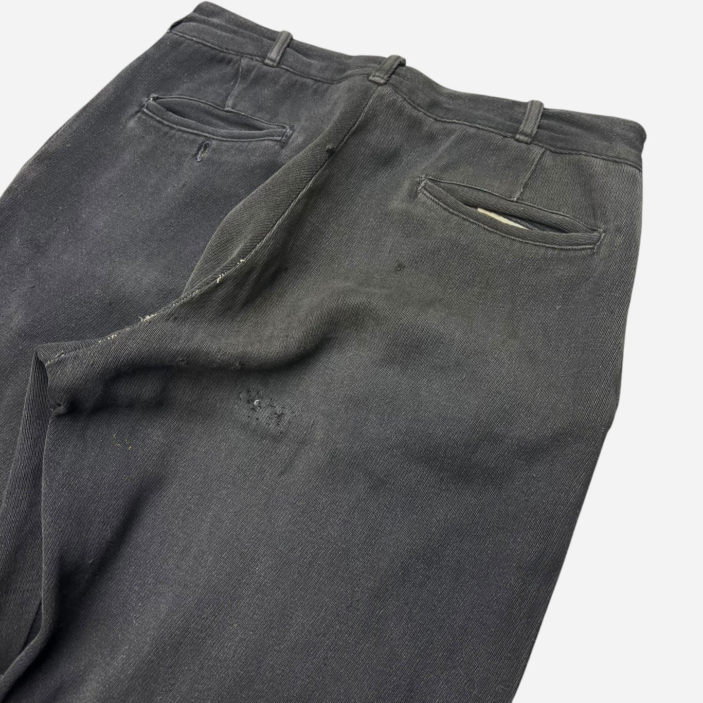 1940s Black button fly whipcord repaired work pants (30w)