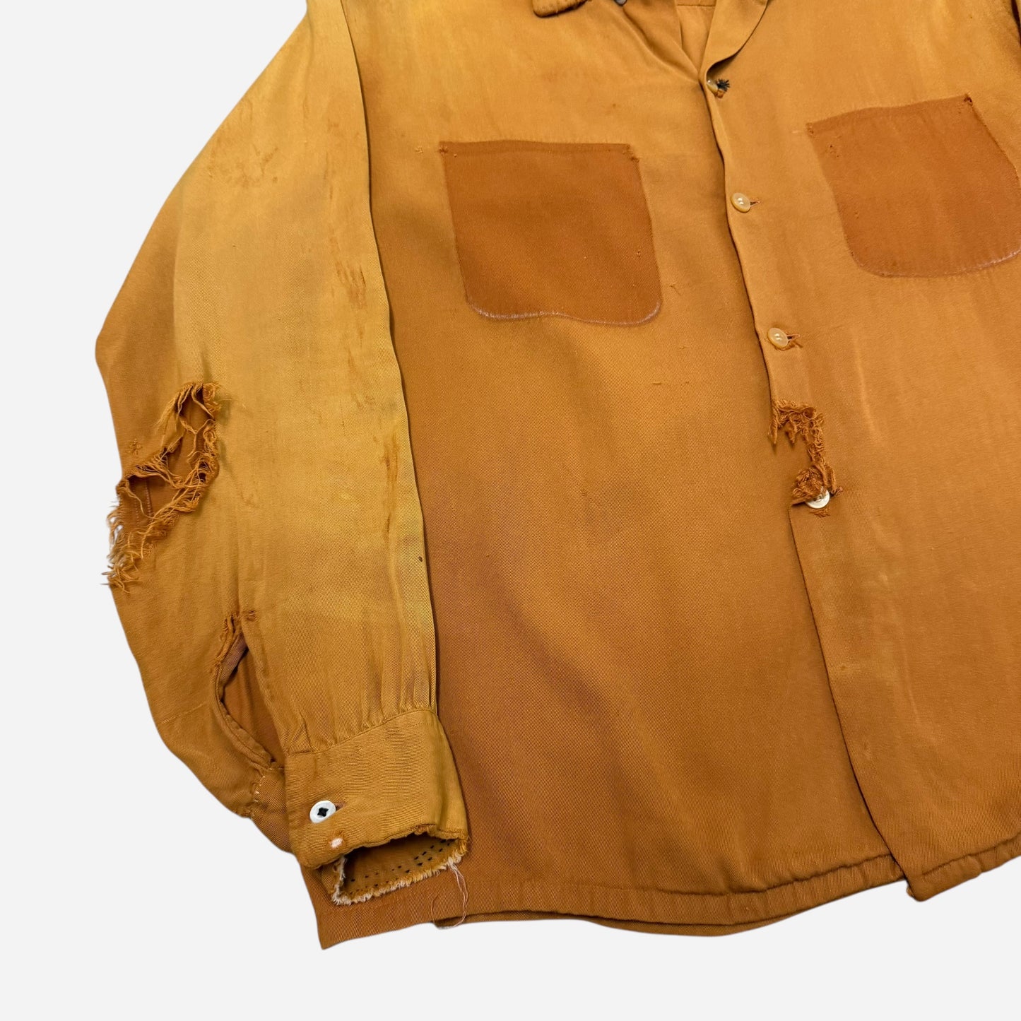 1950s Orange sun faded rayon loop collar shirt (L)