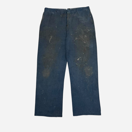 1940s Blue paint splatter cotton whipcord work pants (35w)