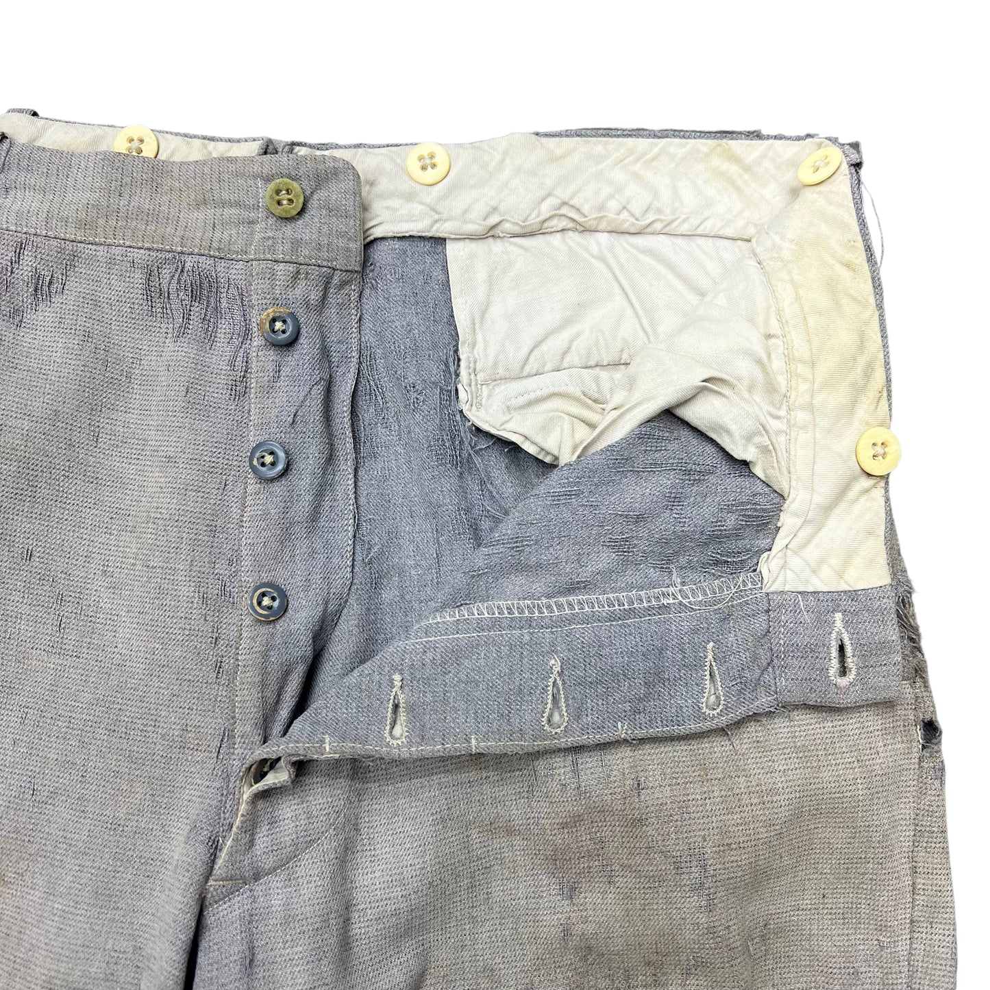 1930s Repaired wool grid weave light blue work pants (33w)