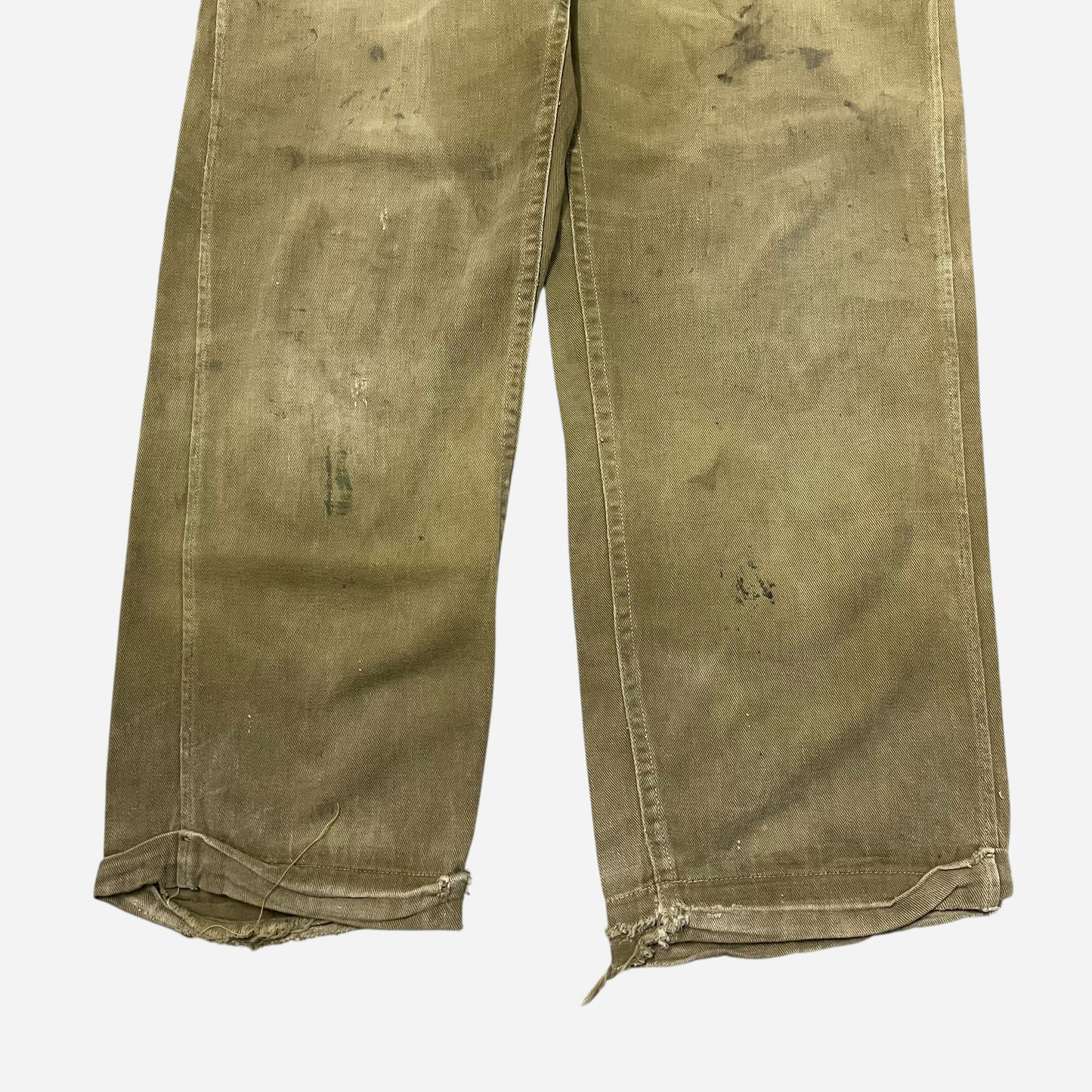 1930s Olive green light cotton match strike button fly pants (33w)