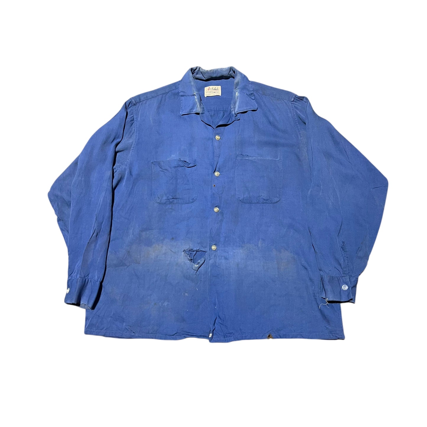 1950s Blue rayon loop collar shirt (L)