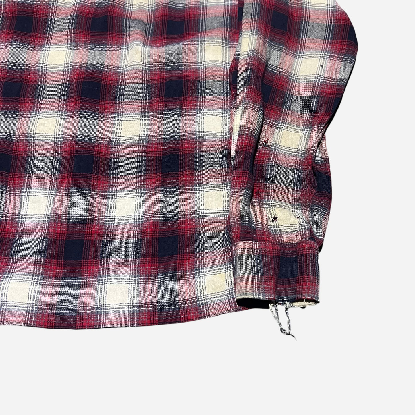 1960s Pilgrim shadow plaid red rayon loop collar shirt (M)