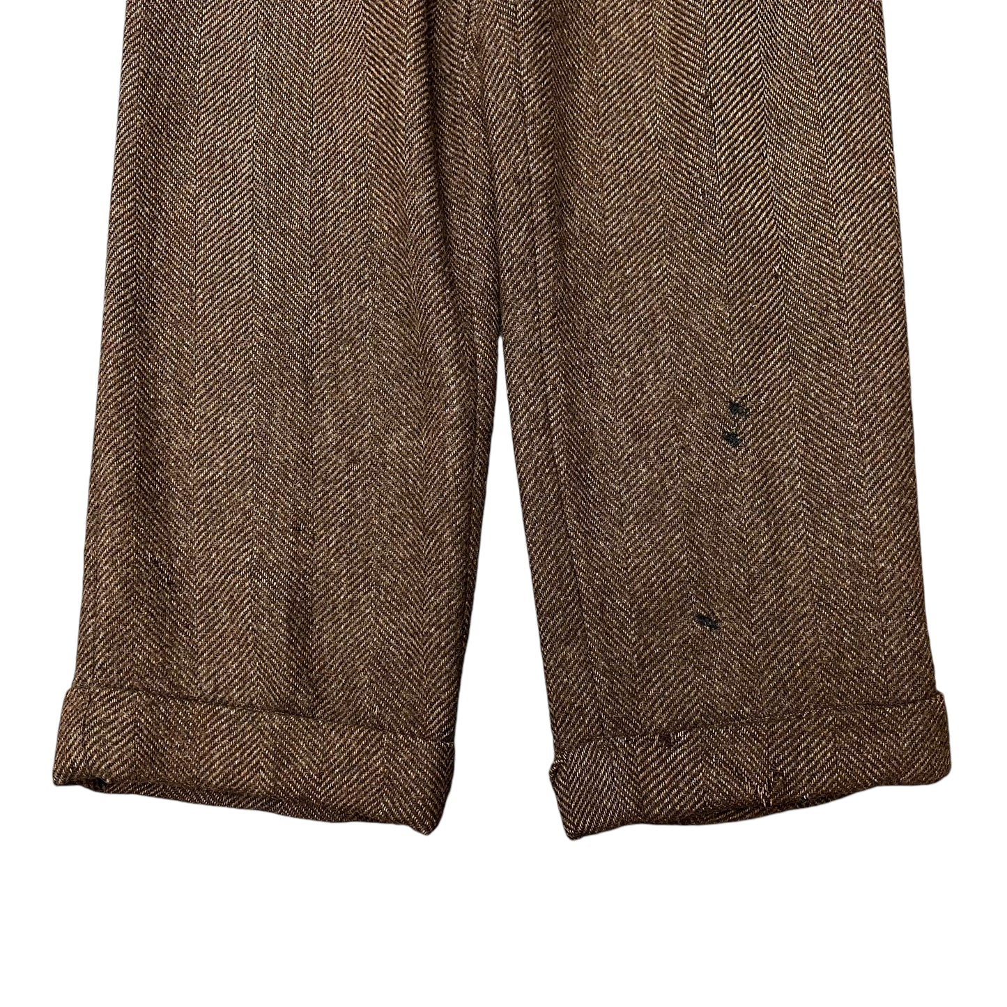 1940s Repaired brown tweed pleated pants trousers (28w)