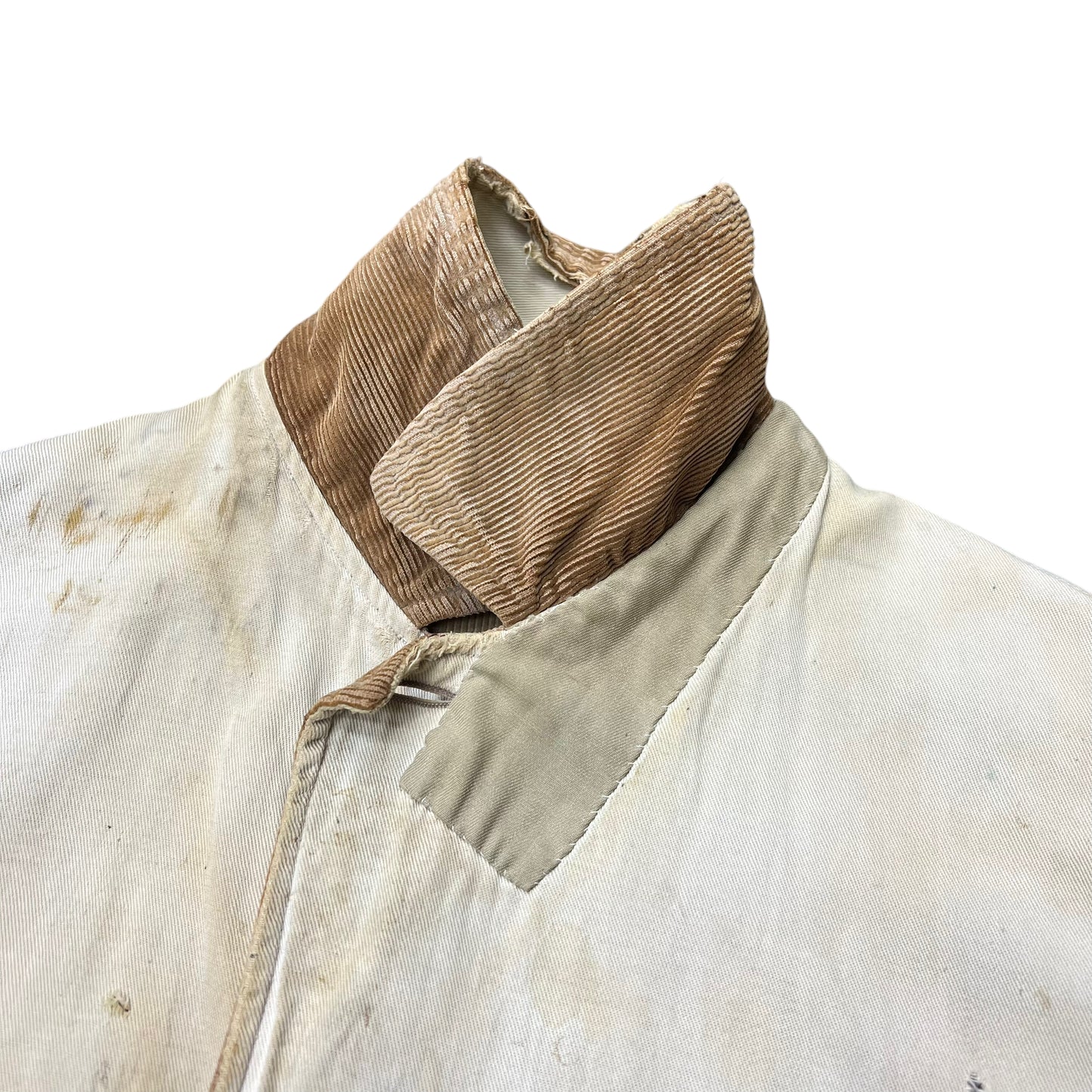 1910s 1920s Distressed & sun faded corduroy/canvas reversible overcoat (L)