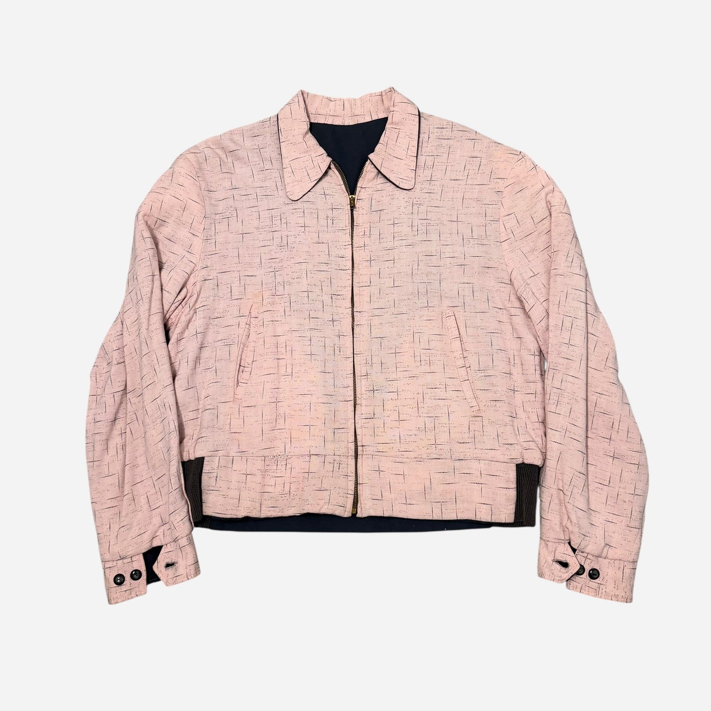 1940s Montgomery Ward pink/gray fleck cotton/rayon reversible ricky jacket (M/L)