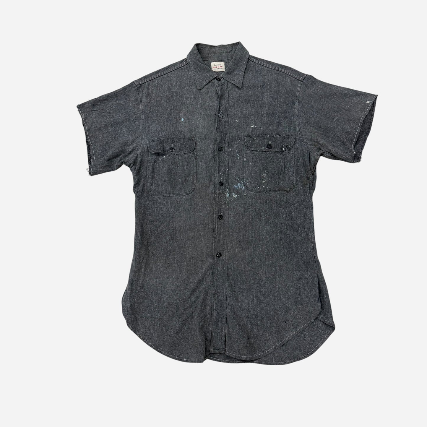 1960s Big Mac salt & pepper paint splatter chambray work shirt (M)
