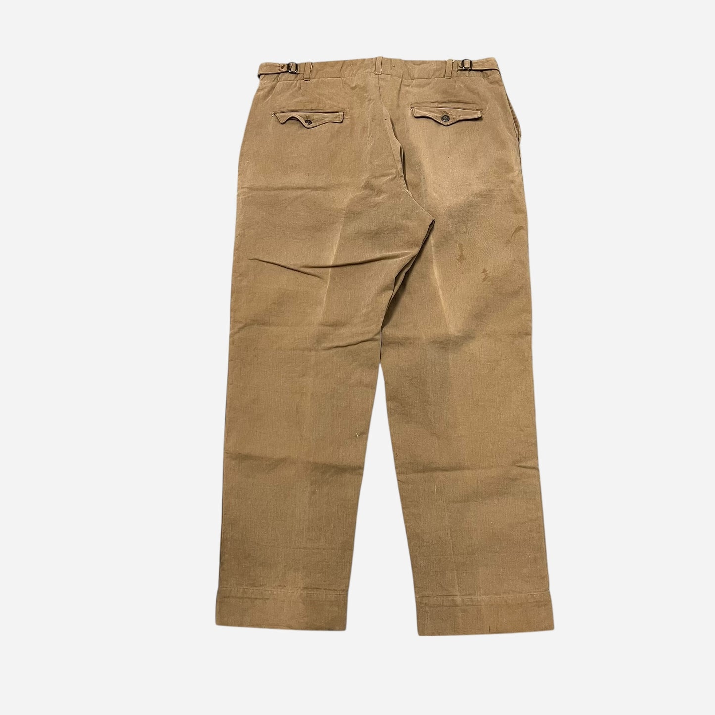 1920s Brown cotton canvas side clasp pants (36w)