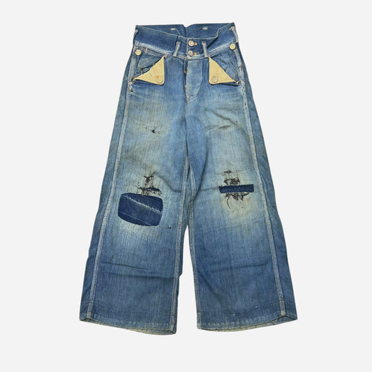 1940s N&W The Big Favorite mule flap buckle back denim jeans (24w)