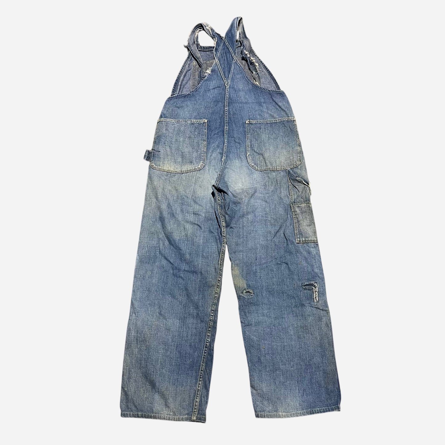 1940s WWII laurel leaf button salt and pepper pockets denim overalls (36w)