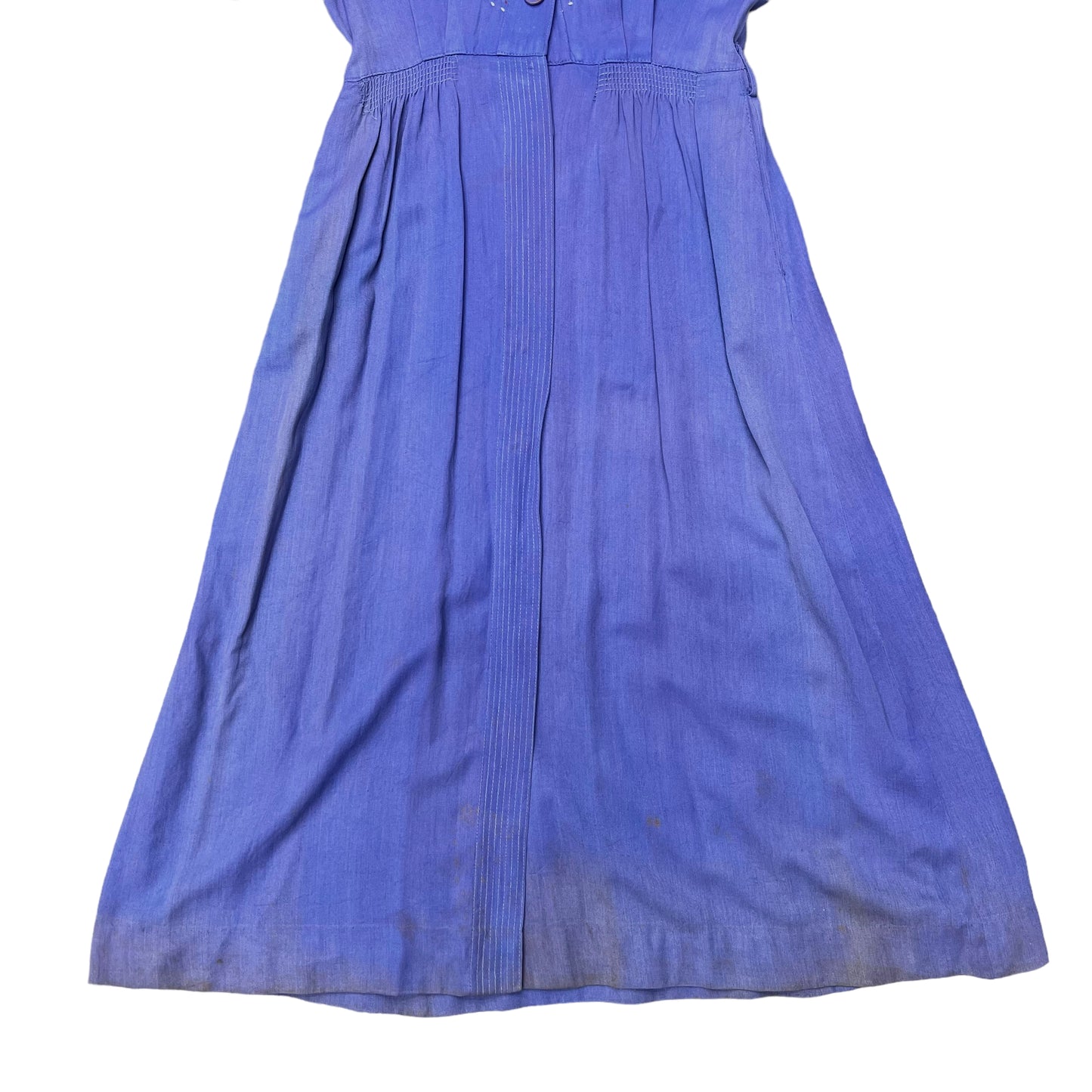 1940s Faded blue/purple gabardine farm dress (26w)